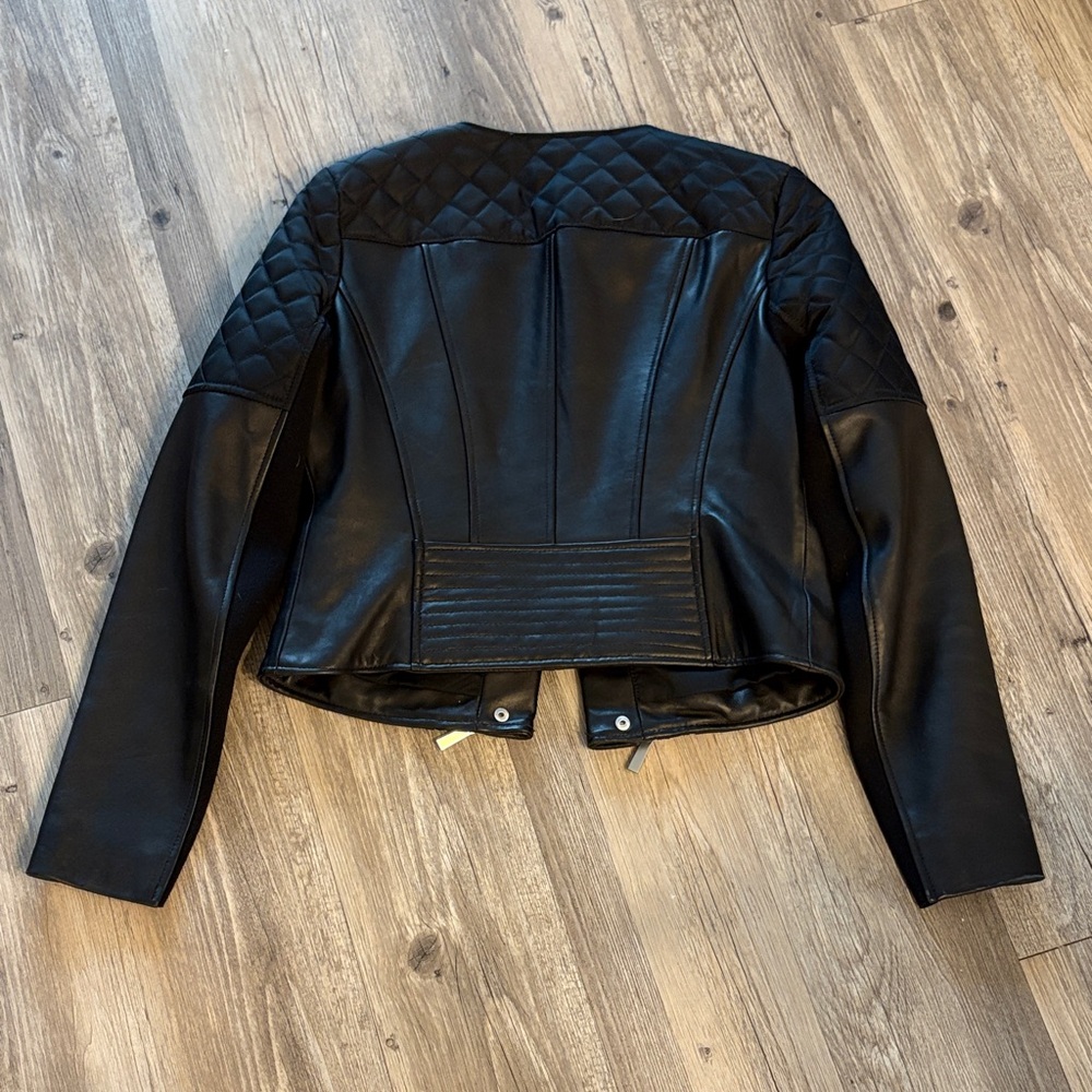BCBGMaxAzria Black Leather Jacket Quilted Detail Size Small - Picture 9 of 13